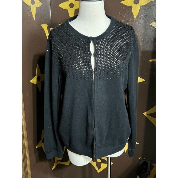 Pure Collection Beaded Wool Cardigan Long Sleeve Sweater Size 12 - Picture 1 of 4